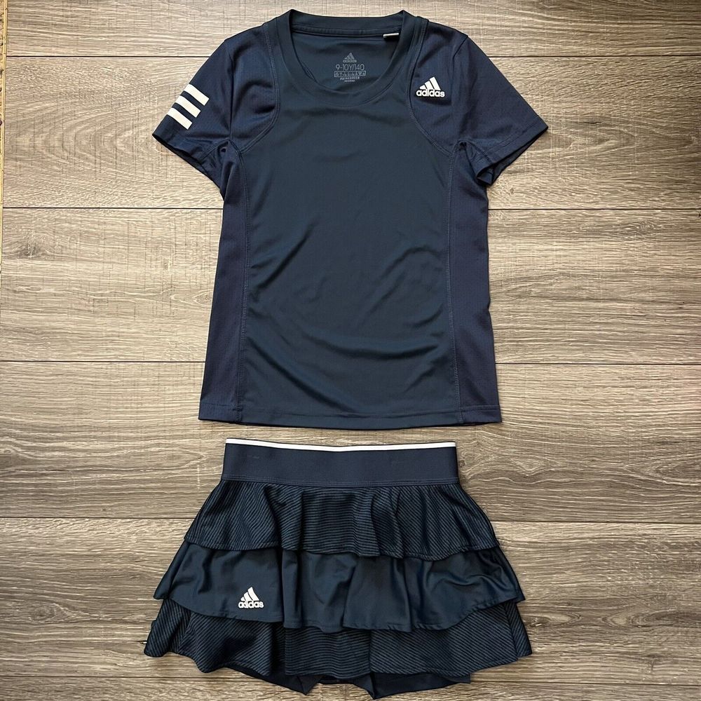 Adidas Girls Tennis Blue Top & Tiered Skort Set size 9 10Y 140 Team Collection